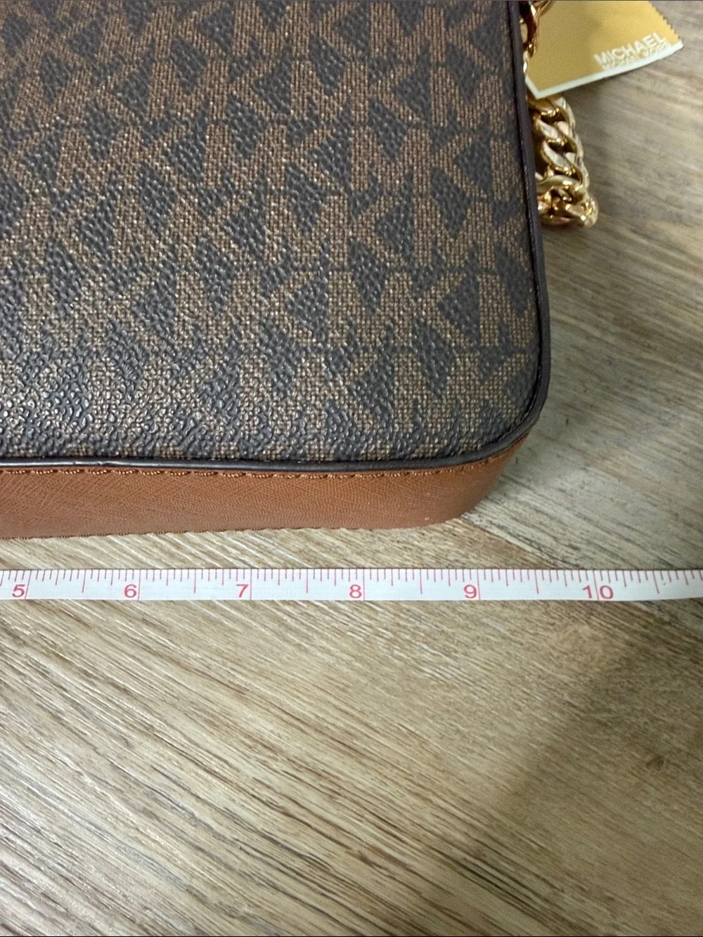 Michael Kors Brown MK Signature Messenger Crossbody with Gold Hardware